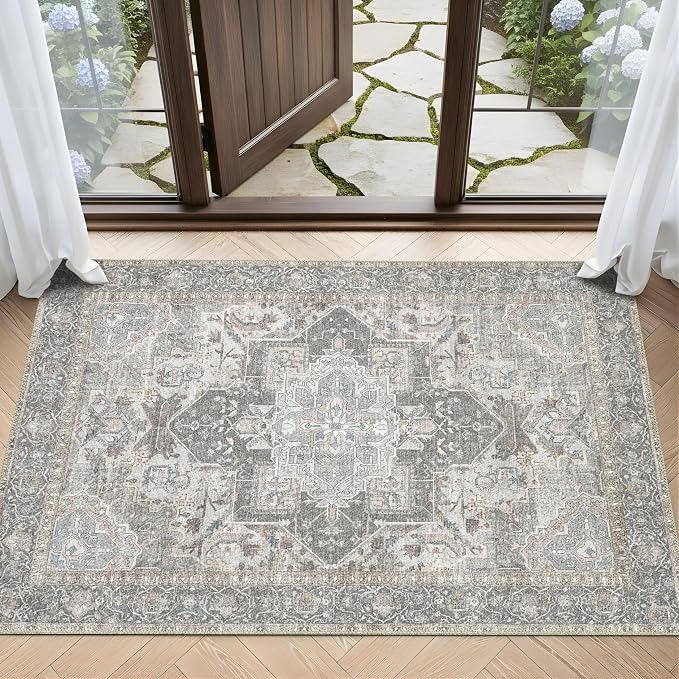 Sacred Artisans Vintage 2x3 Rug for Entryway, Kitchen, Bathroom and Indoor Entrance | Washable, Non Slip, Pet Friendly and Low Pile (Sierra, 2' x 3')