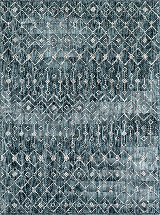 Unique Loom Outdoor Trellis Collection Area Rug - Tribal Trellis (5' 3" x 7' 1" Rectangle Teal/Ivory)
