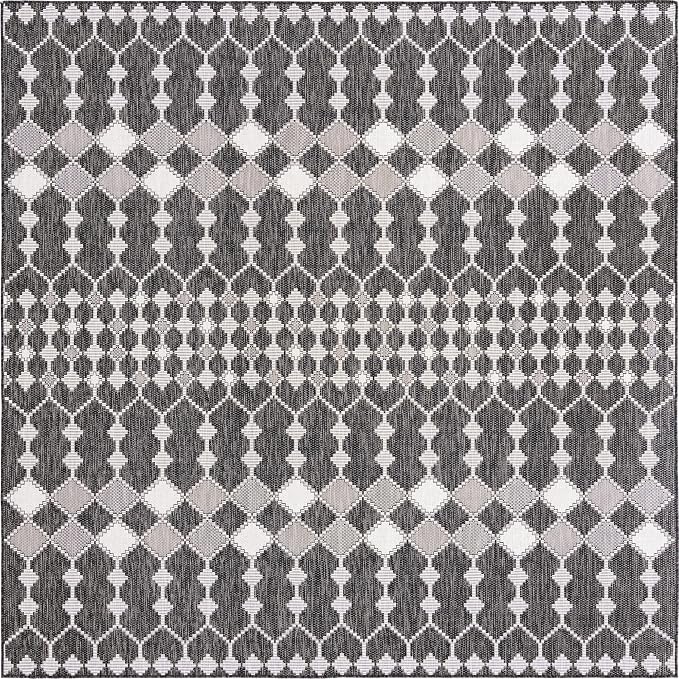 Unique Loom Outdoor Trellis Collection Area Rug - Traliccio (10' Square, Charcoal/ Ivory)
