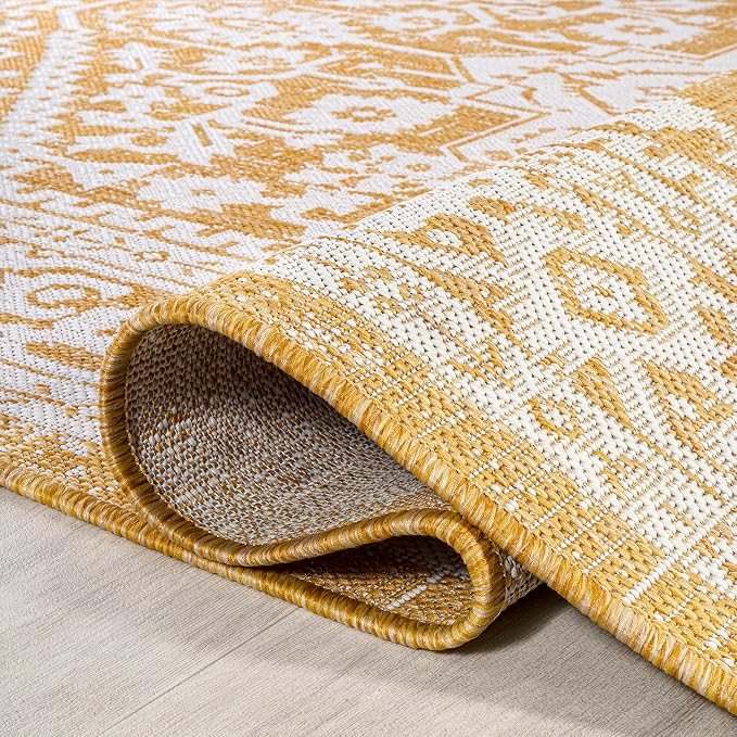 JONATHAN Y Medallion Weave Indoor Outdoor Area Rug 3X5 Yellow/Cream, Sinjuri Textured for Backyard, Patio, Porch, Easy-Cleaning, High Traffic, Pet-Friendly, Non-Shedding (SMB101I-3)