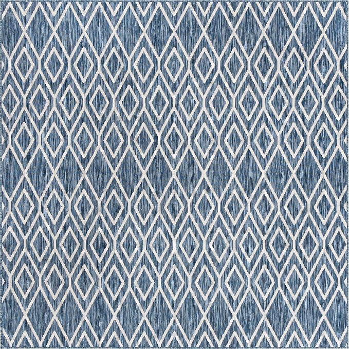 Jill Zarin Outdoor Collection Area Rug - Turks and Caicos (7' 10" Square Blue/Ivory)