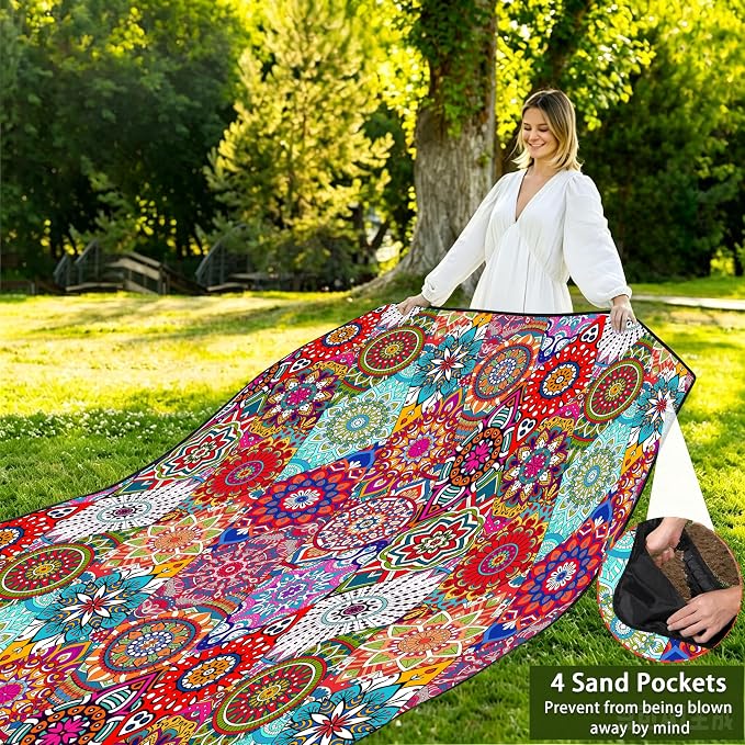 Picnic Blankets Beach Blanket 80" X 80" Extra Large Waterproof Camping Blankets Portable Outdoor Mat 3-Layer Blanket for Beach, Hiking, Park, Music Festival, Grass Lawn,Travel