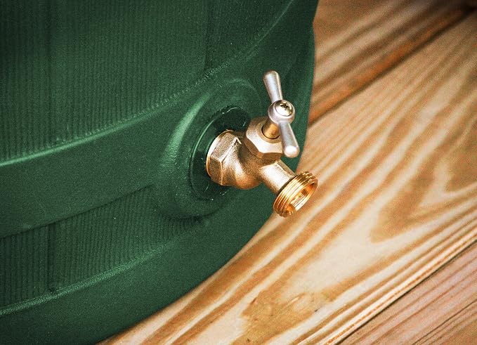 Good Ideas Rain Wizard Water Storage Collection Barrel with Brass Spigot, Safety Screen, and 50 Gallon Capacity, Green