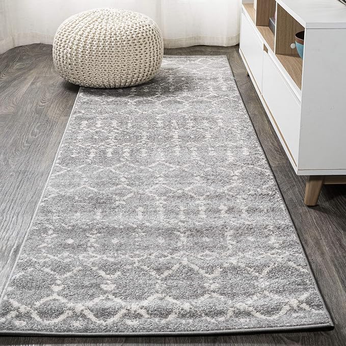 JONATHAN Y Boho Vintage Diamond Gray/Ivory Runner Rug 2X20 ft, Moroccan Hype for Living Room, Bedroom, Kitchen, Office, Easy-Cleaning, High Traffic, Pet-Friendly, Non-Shedding (MOH101C-220)