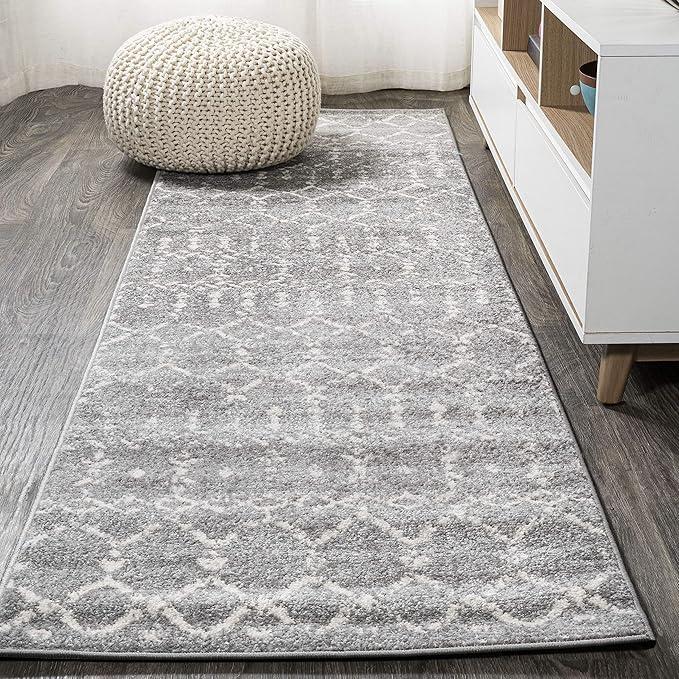JONATHAN Y Boho Vintage Diamond Gray/Ivory Runner Rug 2X14 ft, Moroccan Hype for Living Room, Bedroom, Kitchen, Office, Easy-Cleaning, High Traffic, Pet-Friendly, Non-Shedding (MOH101C-214)