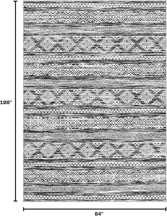 Tortania Area Rug Living Room Rugs - 7x9 Washable Large Soft Neutral Boho Moroccan Bohemian Farmhouse Rug Indoor Floor Carpet for Bedroom Under Dining Table Home Office Decor - Black White