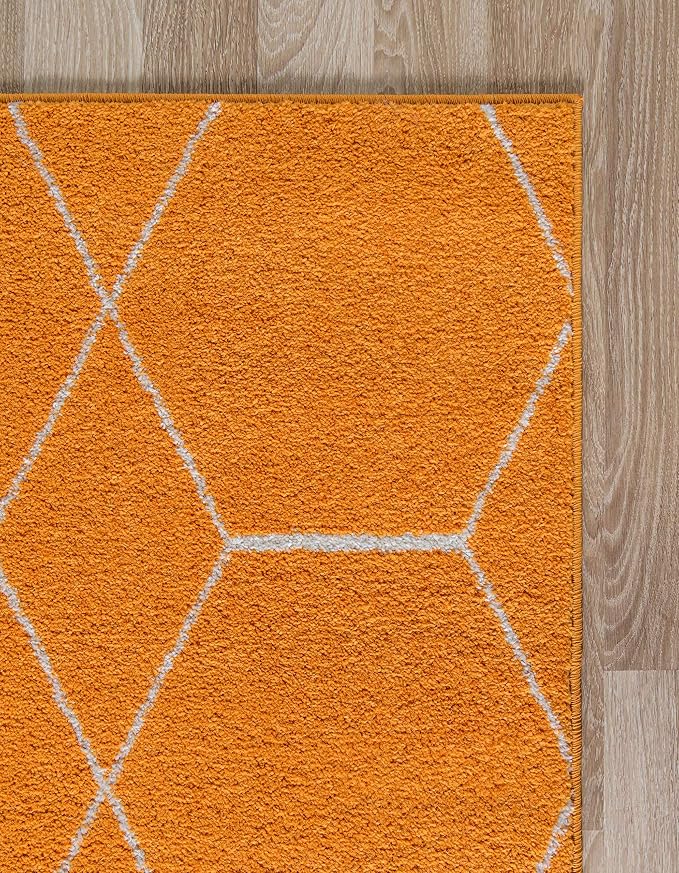 Unique Loom Trellis Frieze Collection Area Rug - Geometric (2' x 13' 1" Runner, Orange/ Ivory)