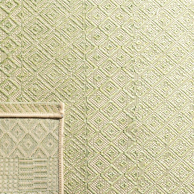 SAFAVIEH Washable Rug Outdoor Courtyard Collection - 5'3" Square, Beige & Green, Non-Shedding & Easy Cleaning, Ideal for Patio, Backyard, Mudroom (CY6235-21812)