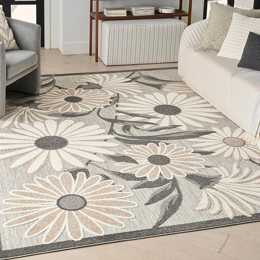 Nourison Home Aloha Beige 5'3" x 7'5" Area Rug - Easy Clean, Non Shedding, Bed Room, Living Room, Dining Room, Kitchen (5' x 8')
