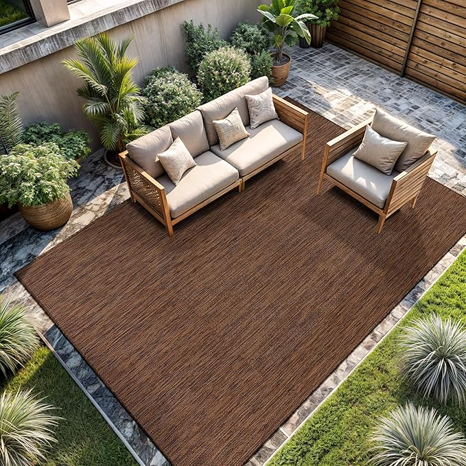 CAMILSON Outdoor Rug 5x7 Modern Area Rugs for Indoor and Outdoor Patios and Porches - Waterproof, Washable, Non-Shedding, Easy-to-Clean Outside Carpet (5 x 7, Solid - Gold)