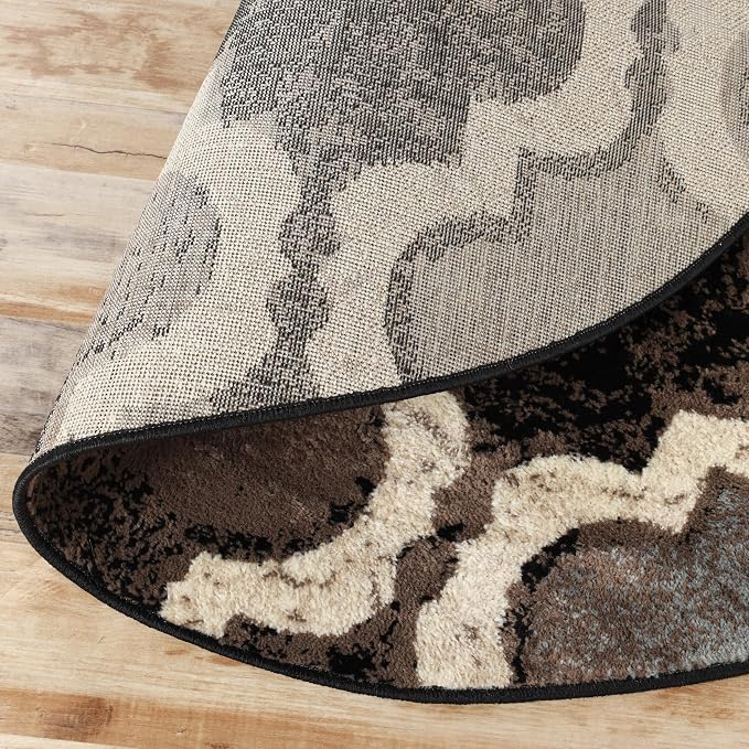 SUPERIOR Modern Indoor Area Rug, Non Slip Rug, 5' Round, A Chocolate | Geometric Design Floor Décor, Easy Care High Traffic Areas Living Dining Room, Bedroom, Office, Entryway, Viking Collection