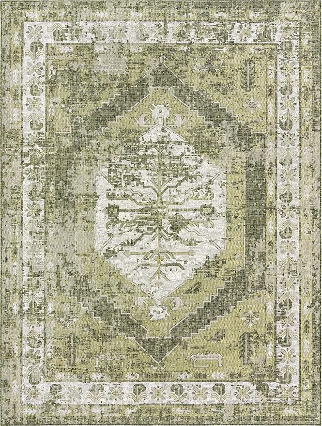 Unique Loom Outdoor Traditional Collection Area Rug - Valeria (9' x 12' 2" Rectangle, Green/ Light Green)