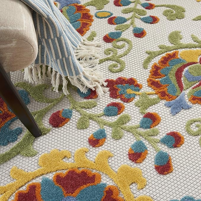 Nourison Home Aloha Ivory Multicolor 5'3" x 7'5" Area Rug - Easy Clean, Non Shedding, Bed Room, Living Room, Dining Room, Kitchen (5' x 8')