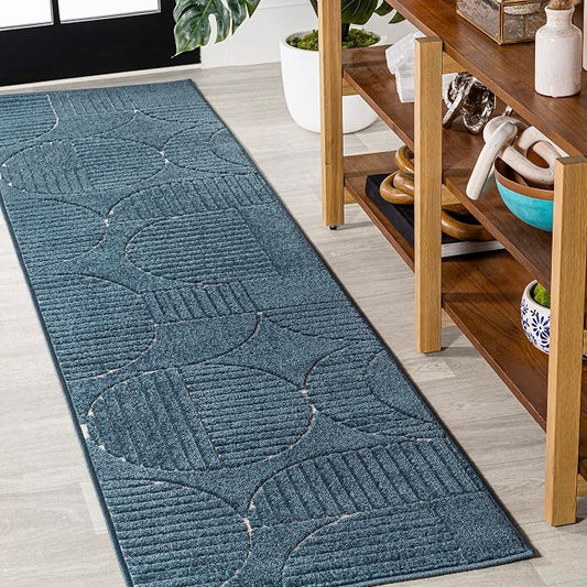 JONATHAN Y Nordby High-Low Arch Striped Navy/Cream Indoor/Outdoor Runner Rug, 2x8, Contemporary,Bohemian,Transitional for Bedroom,Kitchen,Living Room,Non Shedding,Easy-Washing (SCN104A-28)