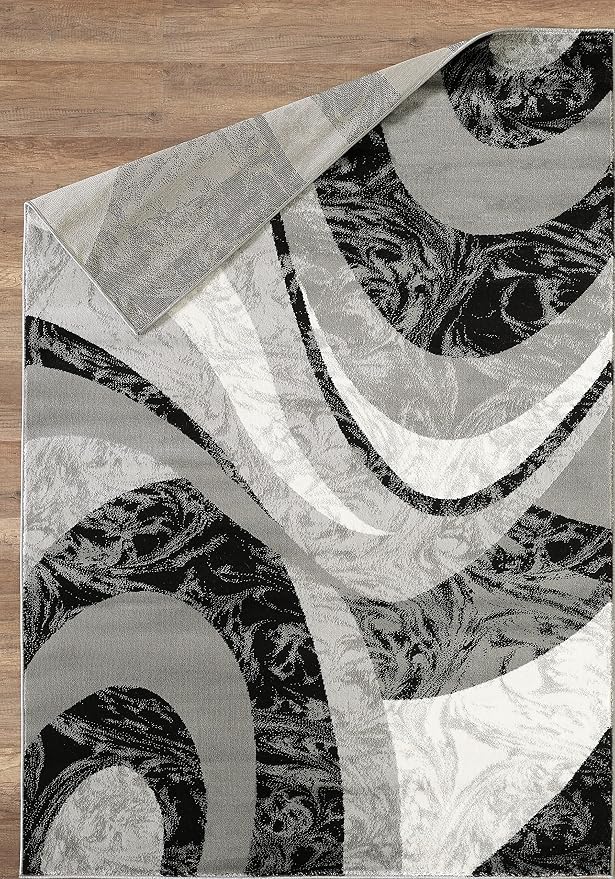Yafa Home Fashion Modern Contemporary Swirls Design Area Rug, Luxurious, Elegant, and Fashionable Area Rug (Black/Grey, 8 ft X 10 ft)