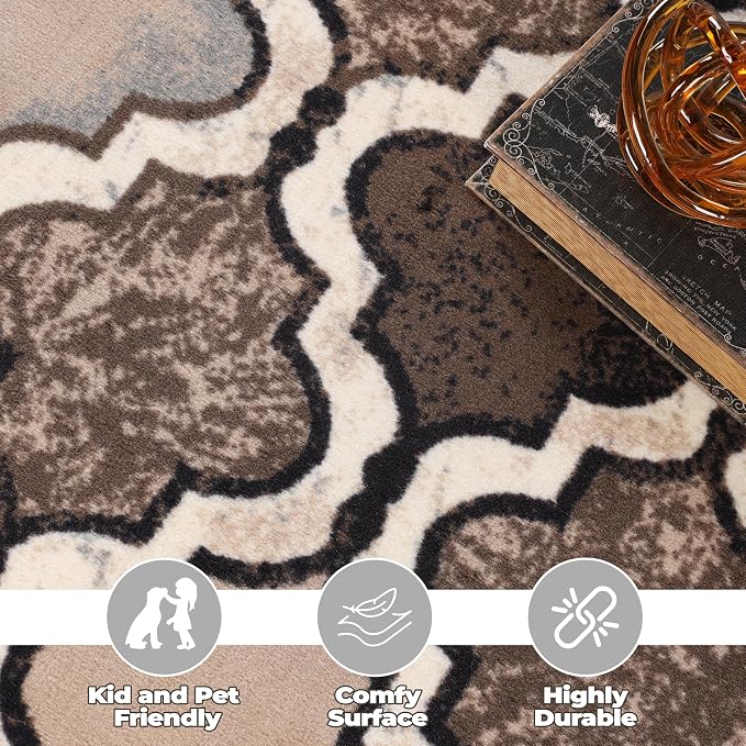 SUPERIOR Indoor Runner Rugs, Modern Area Rug, 2'7"x6', Ivory | Geometric Design Floor Décor, Easy Care High Traffic Areas Living Dining Room, Bedroom, Office, Entryway, Viking Collection