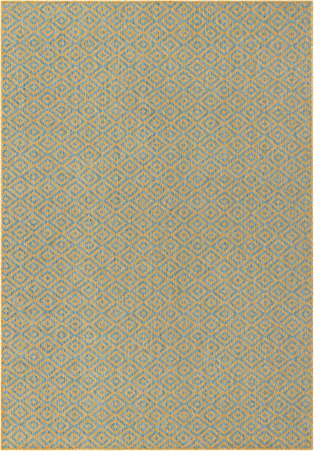 Unique Loom Jill Zarin Jill Zarin Outdoor Collection Area Rug - Costa Rica (7' 1" x 10' Rectangle, Yellow and Aqua/Light Blue)