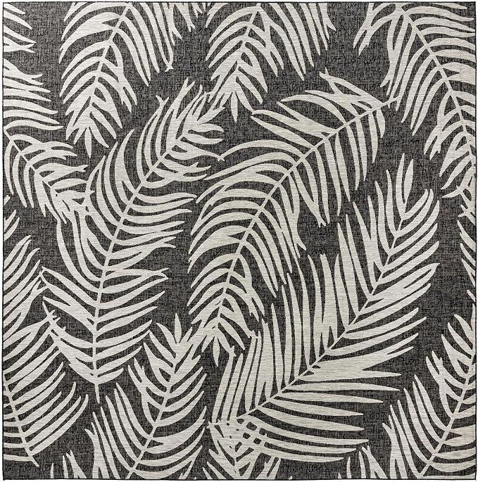 Unique Loom Outdoor Botanical Collection Area Rug - Palm (13' Square, Charcoal/ Ivory)