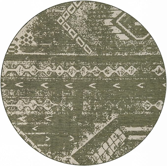 Unique Loom Outdoor Bohemian Collection Area Rug - Anthro (13' Round Green/Ivory)