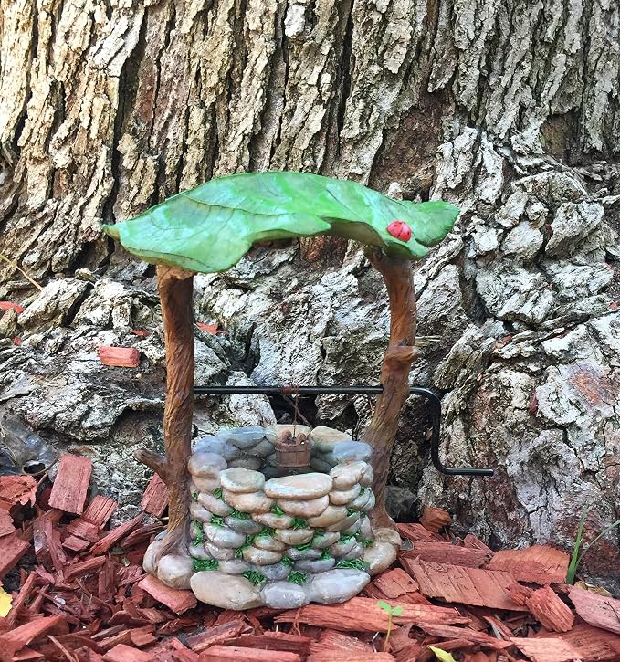GlitZGlam Miniature Wishing Well with Movable Handle and Water Bucket for Garden Gnomes and Fairies -a Fairy Garden Accessory