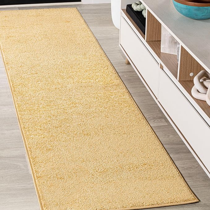 JONATHAN Y Haze Solid Low-Pile Mustard Runner Rug 2x10, Coastal,Bohemian,Minimalist,Classic, Easy-Cleaning for Living Room,Bedroom,Kitchen,Pet Friendly,Non-Shedding (SEU100B-210)