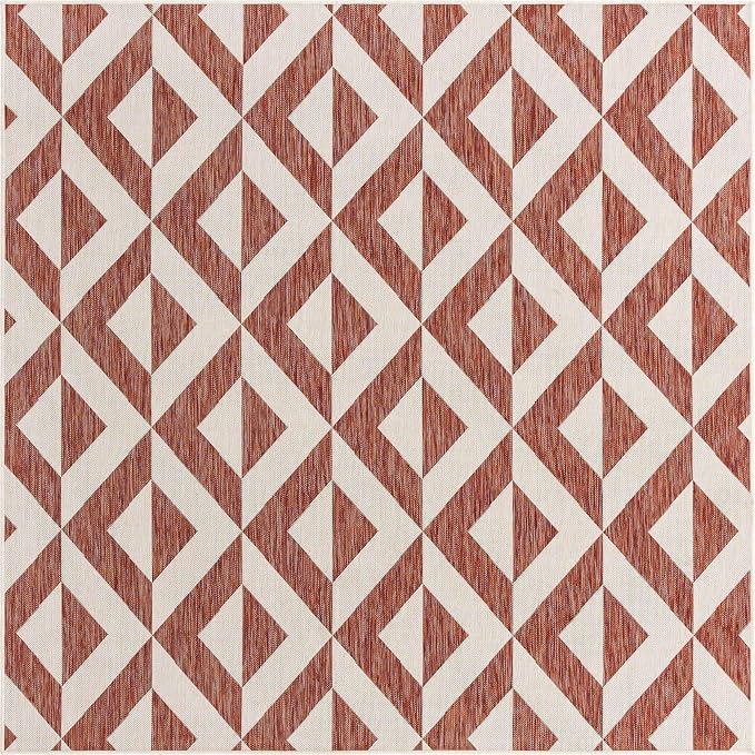 Unique Loom Jill Zarin Outdoor Collection Area Rug - Napa (7' 10'' Square, Rust Red/ Ivory)