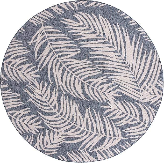 Unique Loom Outdoor Botanical Collection Area Rug - Palm (10' 8" Round, Blue/ Navy Blue)