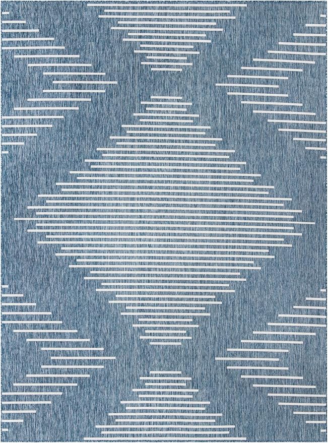 Unique Loom Outdoor Modern Collection Area Rug - Tambor (9' 10" x 13' Rectangle Blue/Ivory)