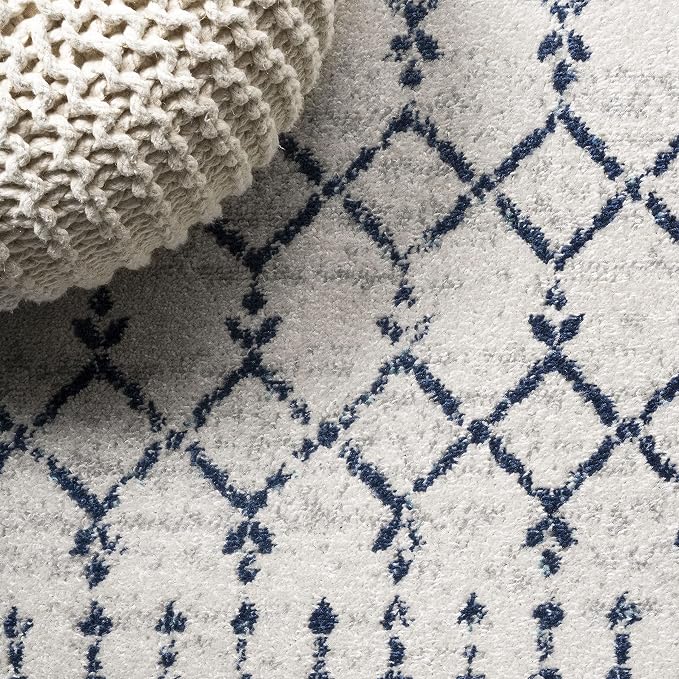 JONATHAN Y Boho Vintage Diamond Cream/Navy Indoor Area Rug 5X8 ft, Moroccan Hype for Living Room, Bedroom, Kitchen, Office, Easy-Cleaning, High Traffic, Pet-Friendly, Non-Shedding (MOH101F-5)