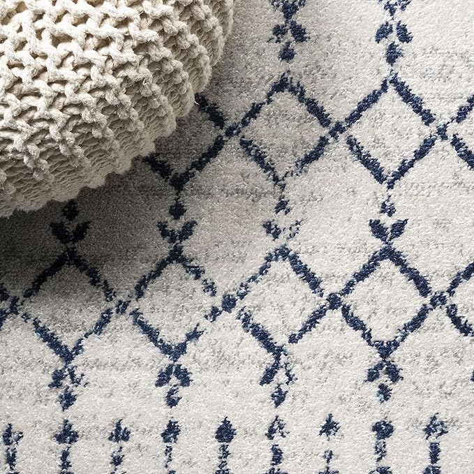 JONATHAN Y Boho Vintage Diamond Cream/Navy Indoor Area Rug 8X10 ft, Moroccan Hype for Living Room, Bedroom, Kitchen, Office, Easy-Cleaning, High Traffic, Pet-Friendly, Non-Shedding (MOH101F-8)