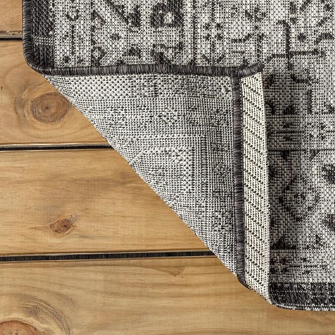 JONATHAN Y Medallion Weave Indoor Outdoor Square Area Rug 6X6 Gray/Black, Sinjuri Textured for Backyard, Patio, Porch, Easy-Cleaning, High Traffic, Pet-Friendly, Non-Shedding (SMB101D-6SQ)