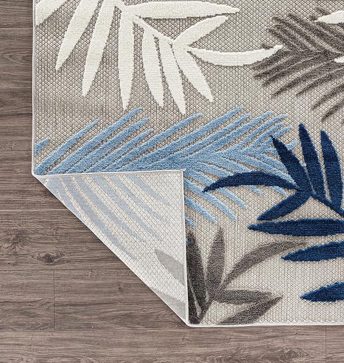 Rugshop Blue Palm Frond Indoor/Outdoor Area Rug Easy Cleaning for Patio, Deck and Balcony, 4' x 6'