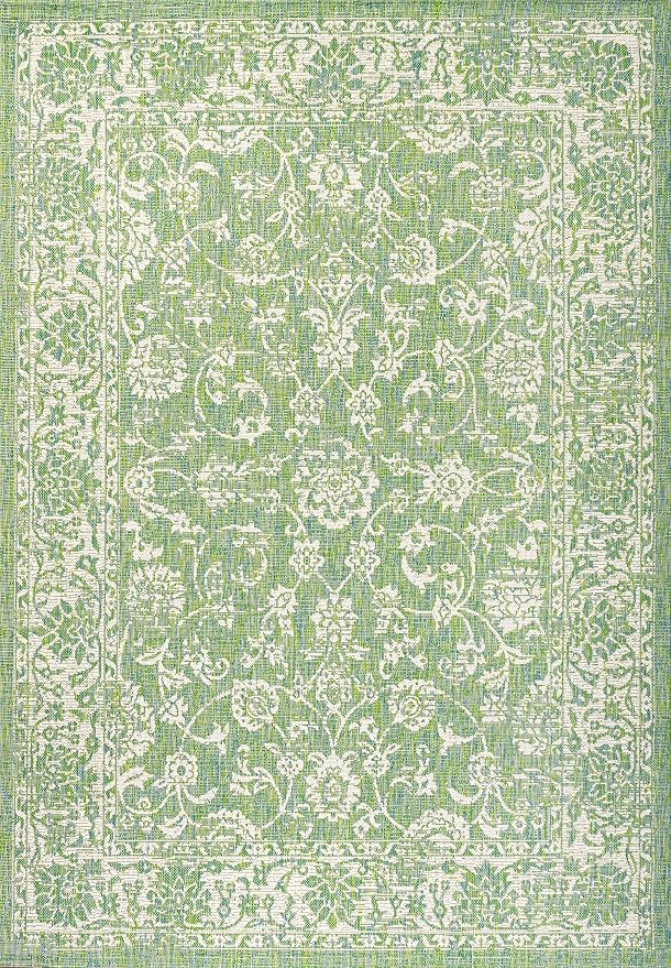 JONATHAN Y Weave Floral Indoor Outdoor Area Rug 8X10 Cream/Green, Tela Bohemian Textured for Backyard, Patio, Porch, Easy-Cleaning, High Traffic, Pet-Friendly, Non-Shedding (SMB100F-8)