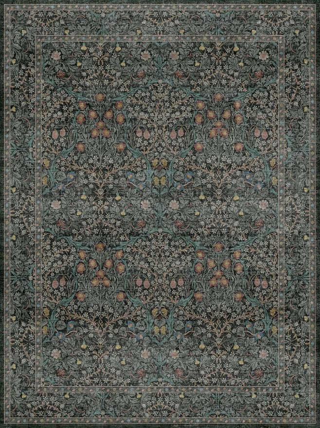 Washable Dark Green Rug for Living Room - 9x12 Large Area Rug for Dining Room Under Table, Bedroom, Soft Low Pile Non-Slip Stain Resistant Carpet - Vintage Floral Design (9x12 Dark Green)