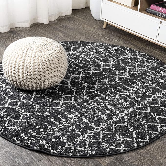 JONATHAN Y Boho Vintage Diamond Black/Ivory Round Area Rug 3 ft, Moroccan Hype for Living Room, Bedroom, Kitchen, Office, Easy-Cleaning, High Traffic, Pet-Friendly, Non-Shedding (MOH101D-3R)