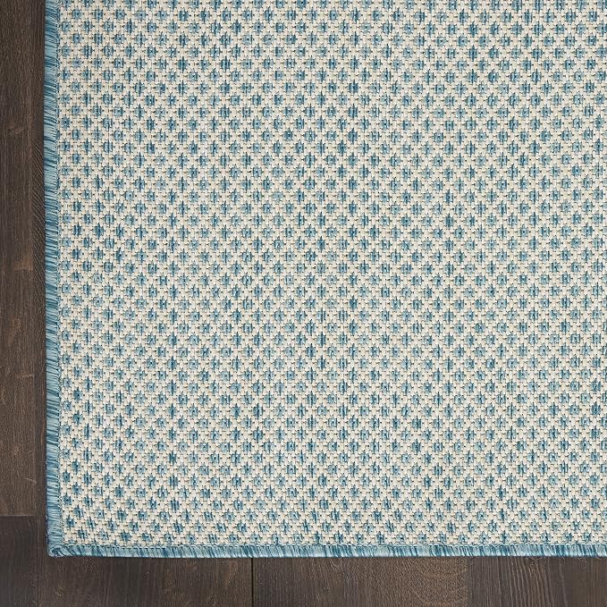 Nourison Home Courtyard Ivory Aqua 9' x 12' Area Rug - Easy Clean, Non Shedding, Bed Room, Living Room, Dining Room, Kitchen (9' x 12')