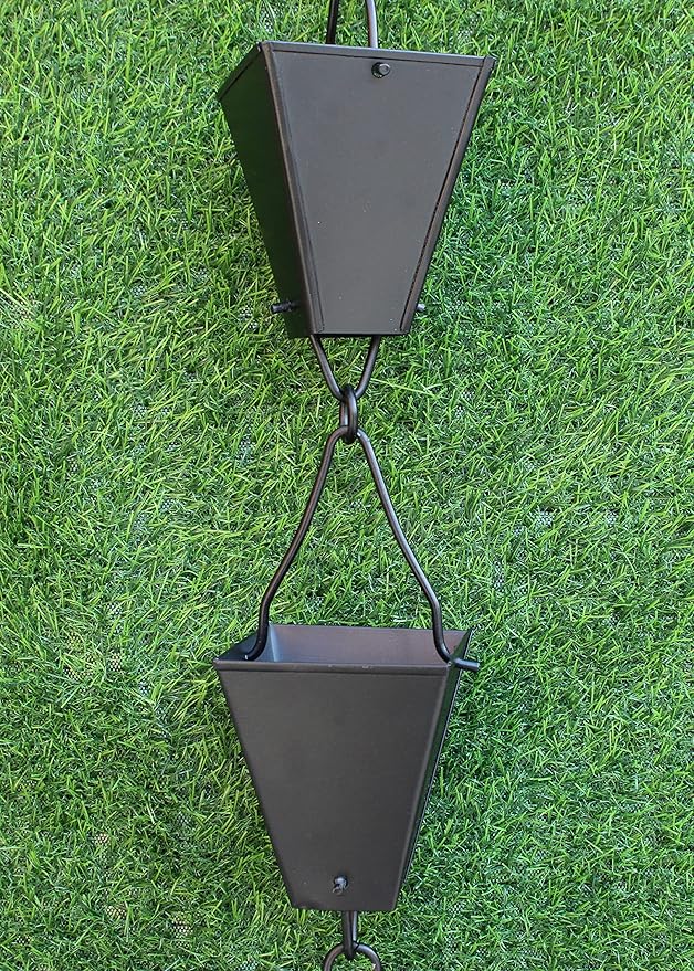 KAM Home Bronze Tapered Square Cups Rain Chain with Installation Kit (Black, 15)