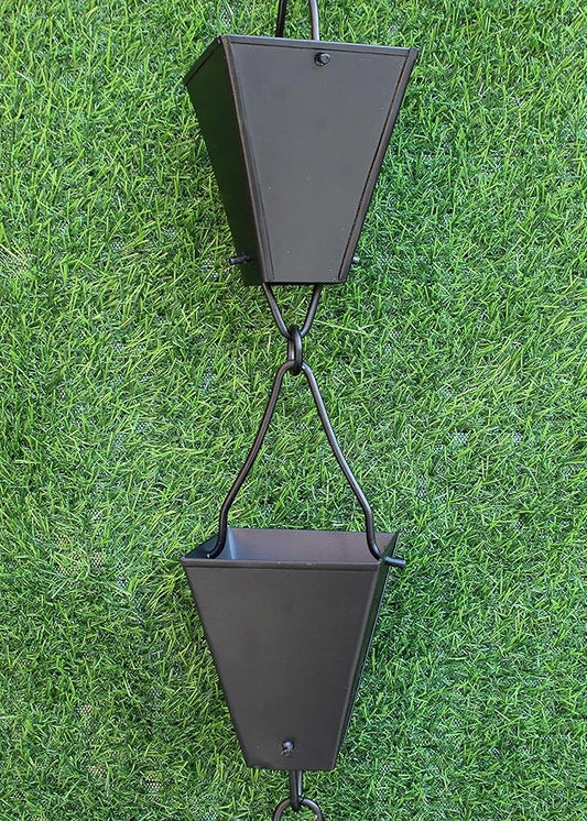 KAM Home Bronze Tapered Square Cups Rain Chain with Installation Kit (Black, 15)