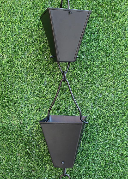 KAM Home Bronze Tapered Square Cups Rain Chain with Installation Kit (Black, 8.5)