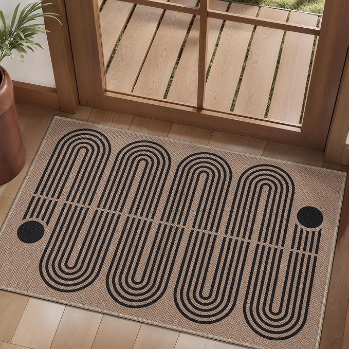 Tangsoo Easy Jute 2x3 Outdoor Rug,Small Washable Non-Slip Rug for Entryway,Brown Ultra Thin Indoor Carpet Farmhouse Modern Small Throw Mat for Kitchen Bedroom Front Door Entry