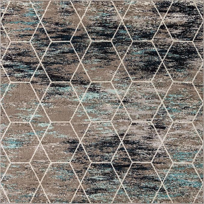 Unique Loom Trellis Frieze Collection Area Rug - Geometric (7' 10" Square, Blue Multi/ Ivory)