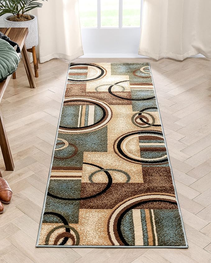Well Woven Barclay Arcs & Shapes Light Blue Modern Geometric Area Rug 2'7" x 9'6" Runner