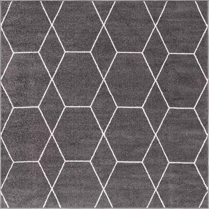 Unique Loom Trellis Frieze Collection Area Rug - Geometric (6' Square, Dark Gray/ Ivory)
