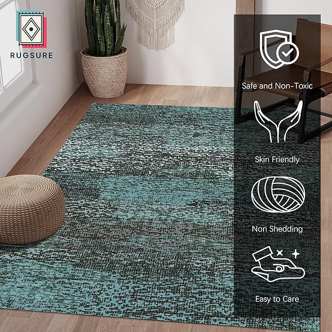 Washable Area Rug - 1/6 Thick - Stain & Water Resistant Non-Slip - Resistant Rug for Living Room, Bedroom, Nursery, Pet & Child Friendly, Vintage Charm Area Rugs (Green, 3' x 5 ')