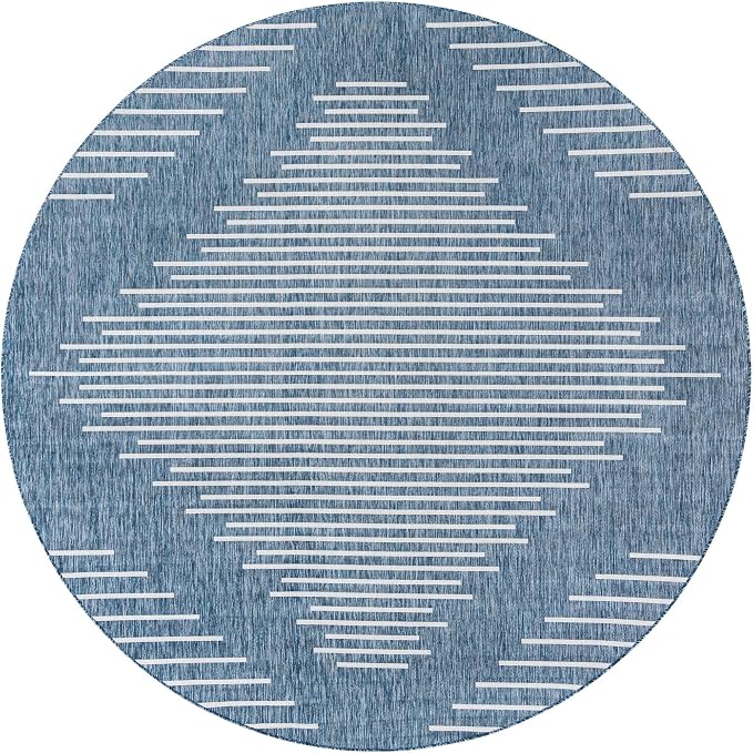 Unique Loom Outdoor Modern Collection Area Rug - Tambor (10' 8" Round Blue/Ivory)