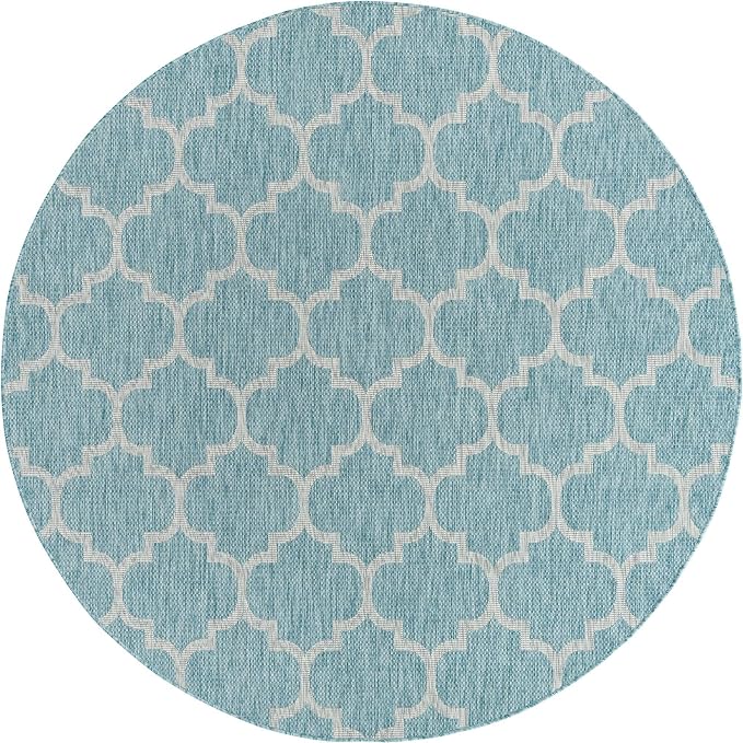 Unique Loom Outdoor Trellis Collection Area Rug (7' 10" Round, Aquamarine/ Gray)