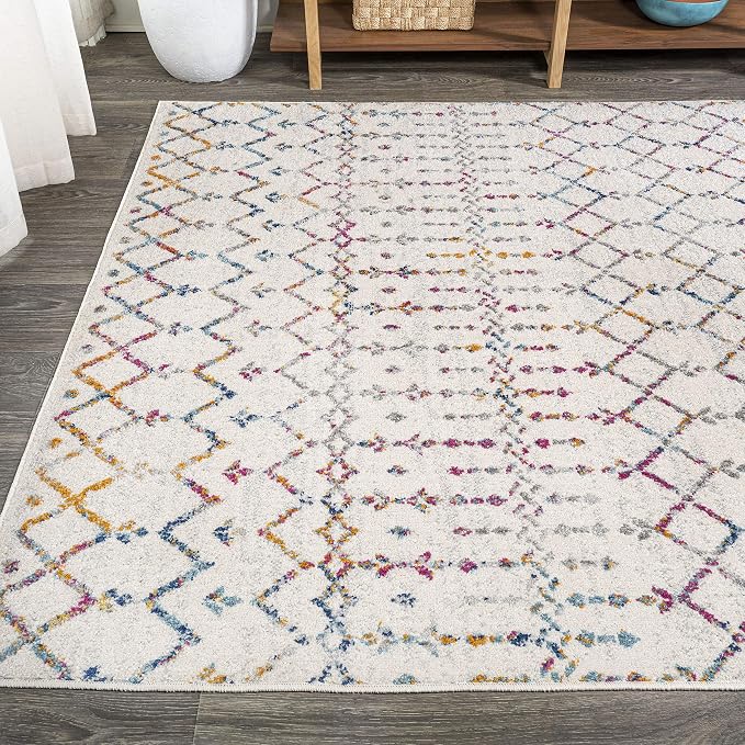 JONATHAN Y Boho Vintage Diamond Ivory/Multi Indoor Area Rug 8X10 ft, Moroccan Hype for Living Room, Bedroom, Kitchen, Office, Easy-Cleaning, High Traffic, Pet-Friendly, Non-Shedding (MOH101E-8)