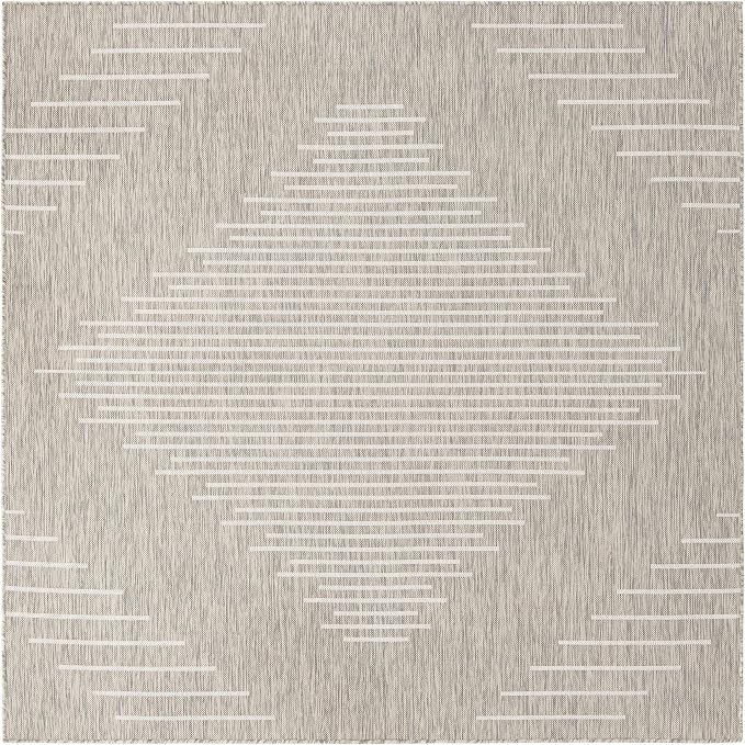 Unique Loom Outdoor Modern Collection Area Rug - Tambor (7' 1" Square, Gray/ Ivory)