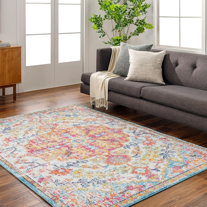Livabliss Odelia Vintage Bohemian Area Rug,3'11" x 5'7",Orange/Aqua