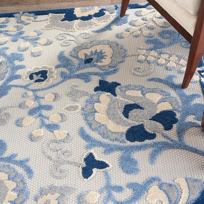 Nourison Home Aloha Blue Grey 6' x 9' Area Rug - Easy Clean, Non Shedding, Bed Room, Living Room, Dining Room, Kitchen (6' x 9')